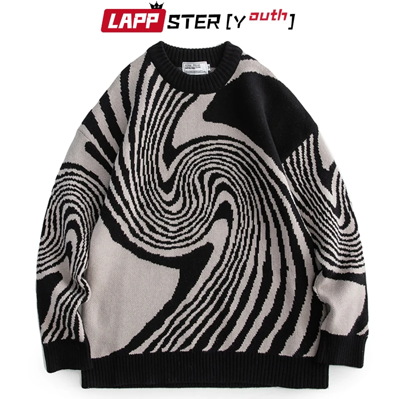 LAPPSTER-Youth Men Harajuku Vintage Knitted Sweater 2023 Mens Korean Fashion Pullovers Man Japanese Streetwear Designer Sweaters