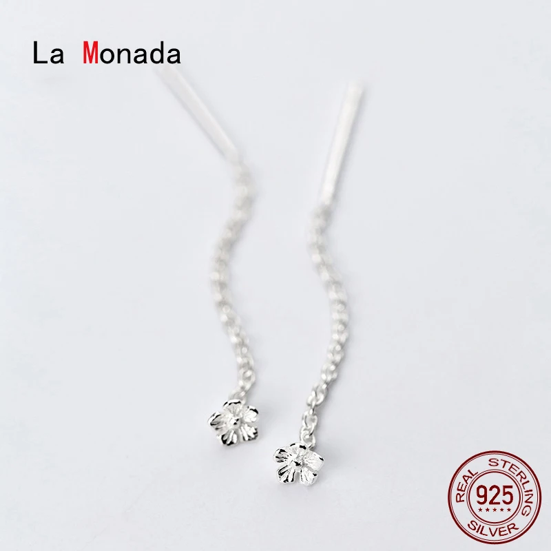 La Monada Five Petal Flower Women Drop Silver Earrings 925 Sterling Silver Fine Jewelry For Women Dangle Hanging Korean Earrings