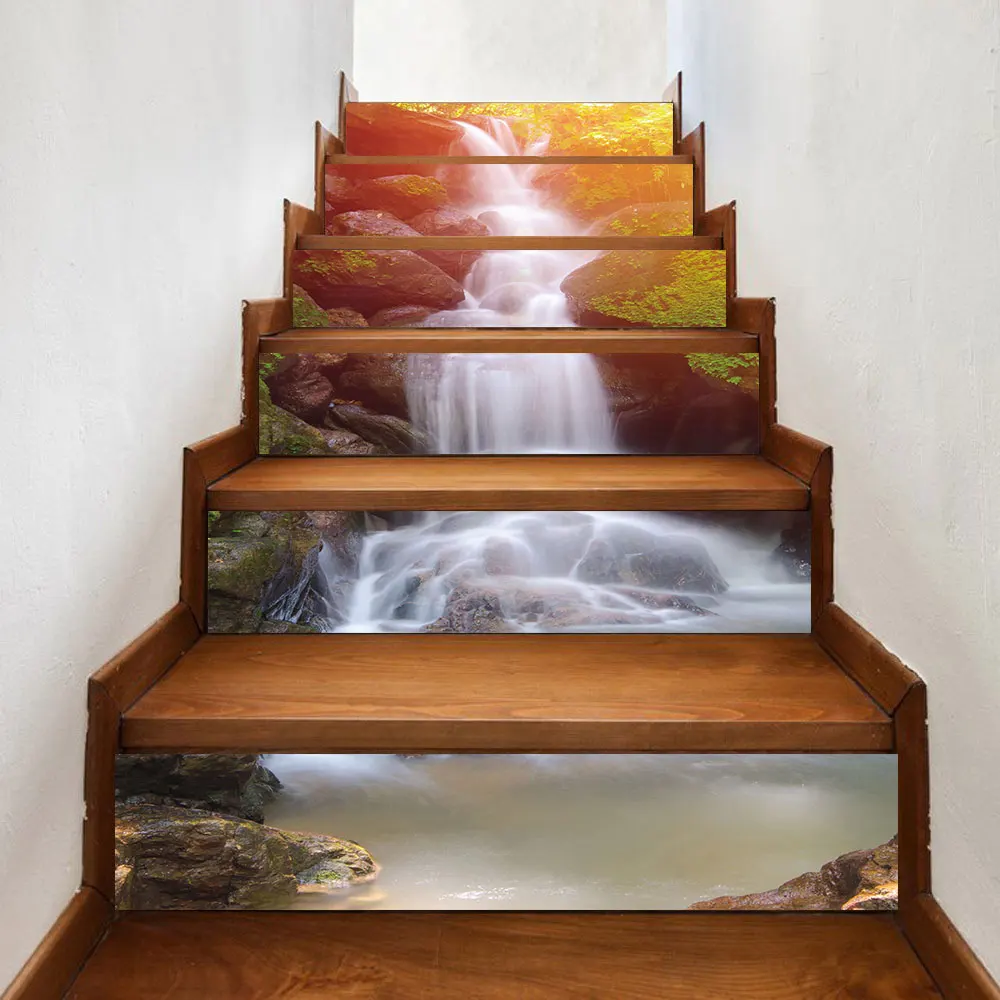 Self-adhesive innovative stairs stickers living room DIY waterfall decoration home foreign trade waterproof wall stickers