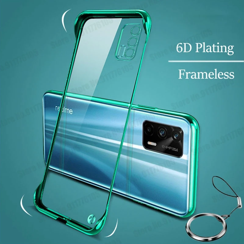 Electroplated Frameless Transparent Case For OPPO Realme GT NEO Ultra Slim Ring Holder Shockproof Cover For Reno 7 6 5 Pro Plus