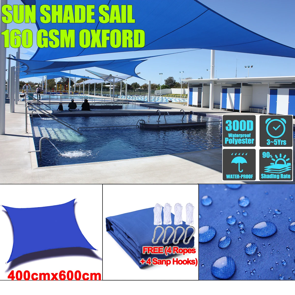 4x6M Oxford Rectangle visor Sun Shade sail pool cover Sunscreen awnings outdoor waterproof sail shade cloth gazebo canopy