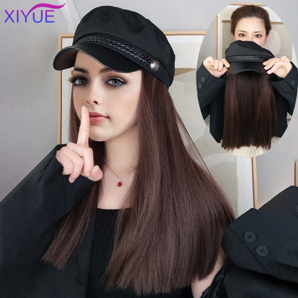 XIYUE Octagonal cap pear blossom short curly hair Hat Wig Synthetic Hair Extensions Hat With Hair Natural Hairpiece For Women