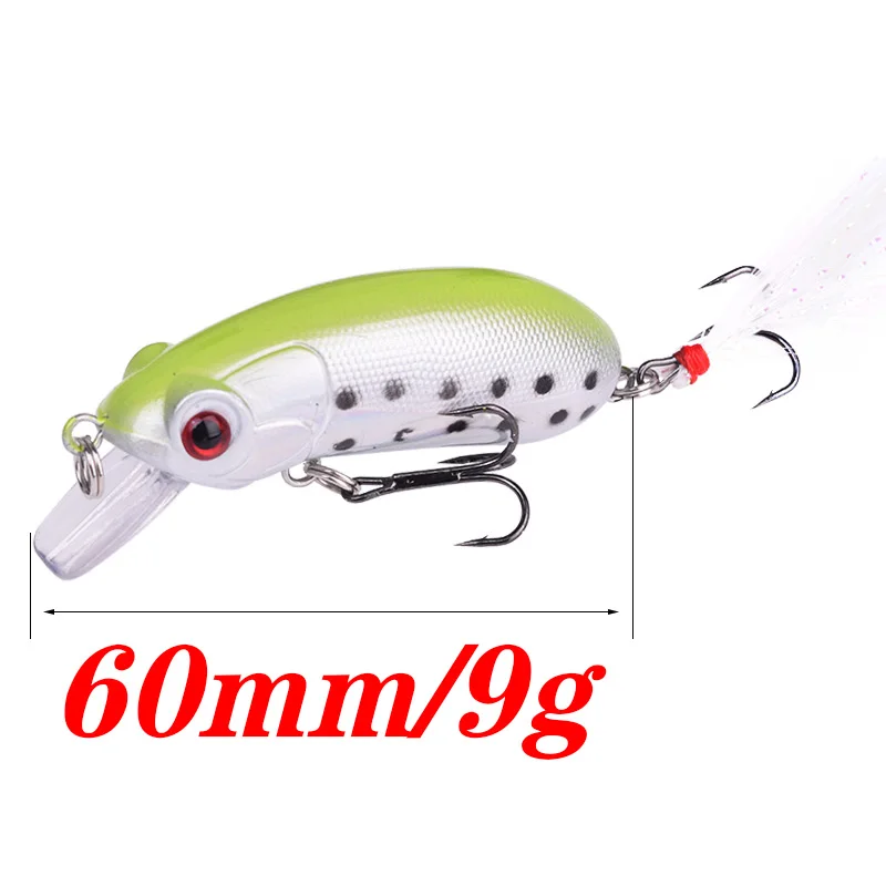 Leurre méné flottant rigide en plastique avec yeux 3D, appât artificiel idéal pour la pêche au bar ou au brochet, avec wobbler, crankbait, 60mm, 9g,