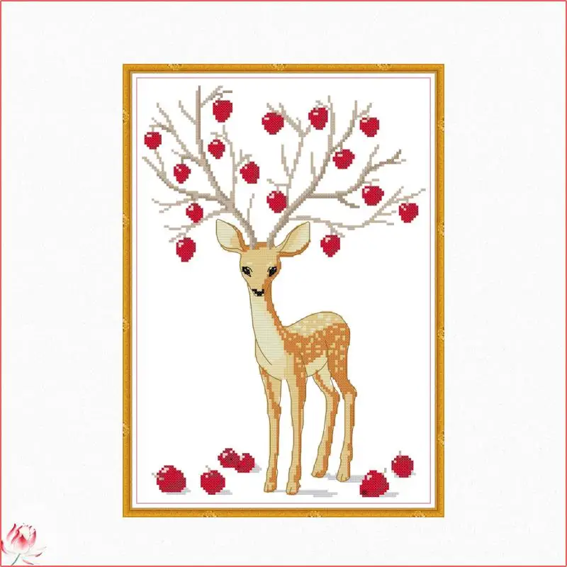 Lovely Sika Deer Pattern Chinese Cross Stitch Kits Ecological Cotton Stamped Printed 11CT DIY Easy to Use Home Decoration