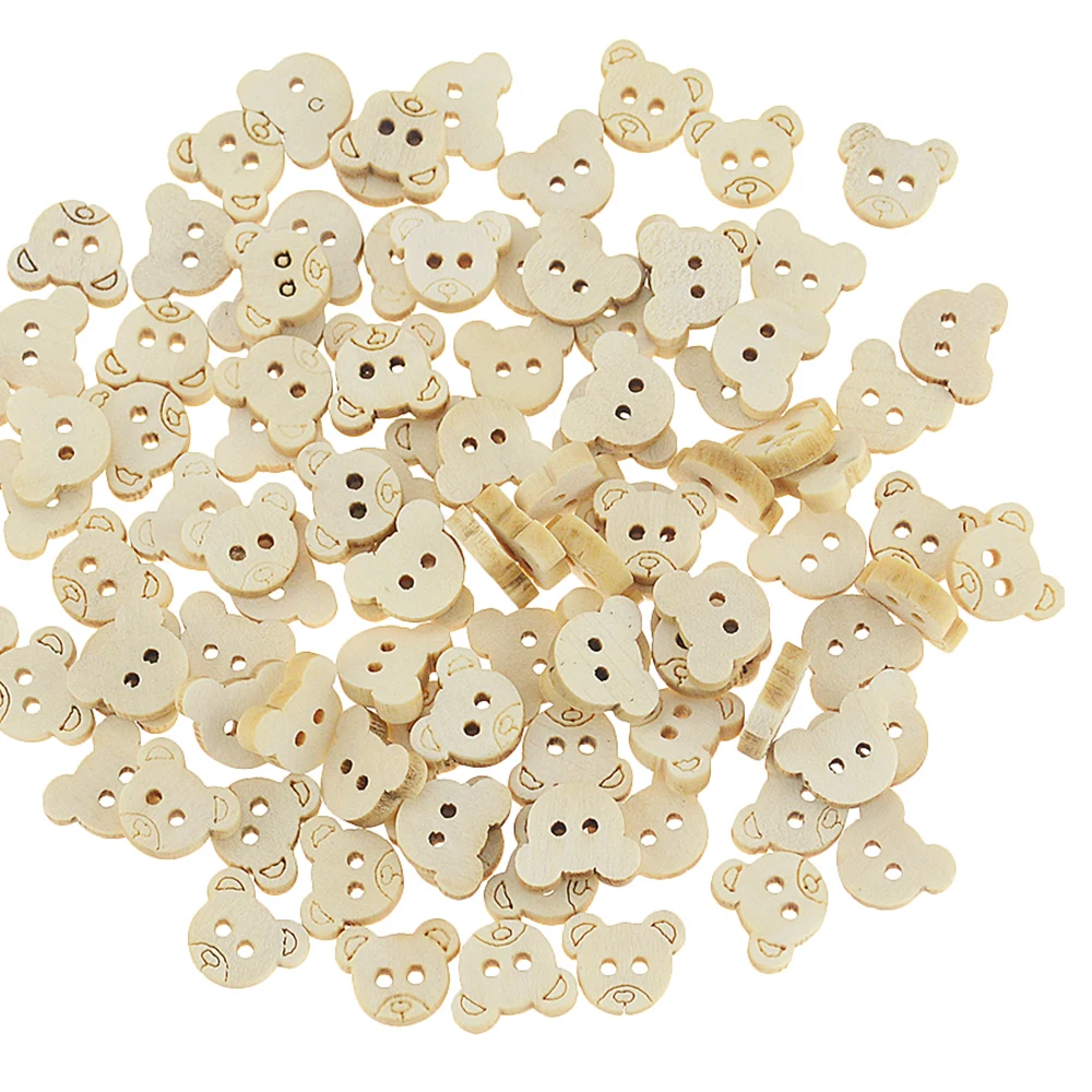 20Pcs Retail  Teddy Bear Charms 2 Holes Wood Sewing Buttons buttons for children 13x11mm/16x18mm/20*25mm