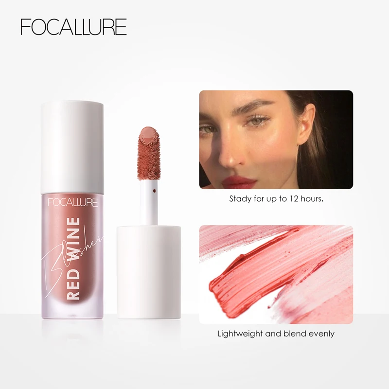 FOCALLURE Hangover Red Wine Blusher 4 Colour Natual Makeup Face Liquid Blush Long Lasting Cosmetics