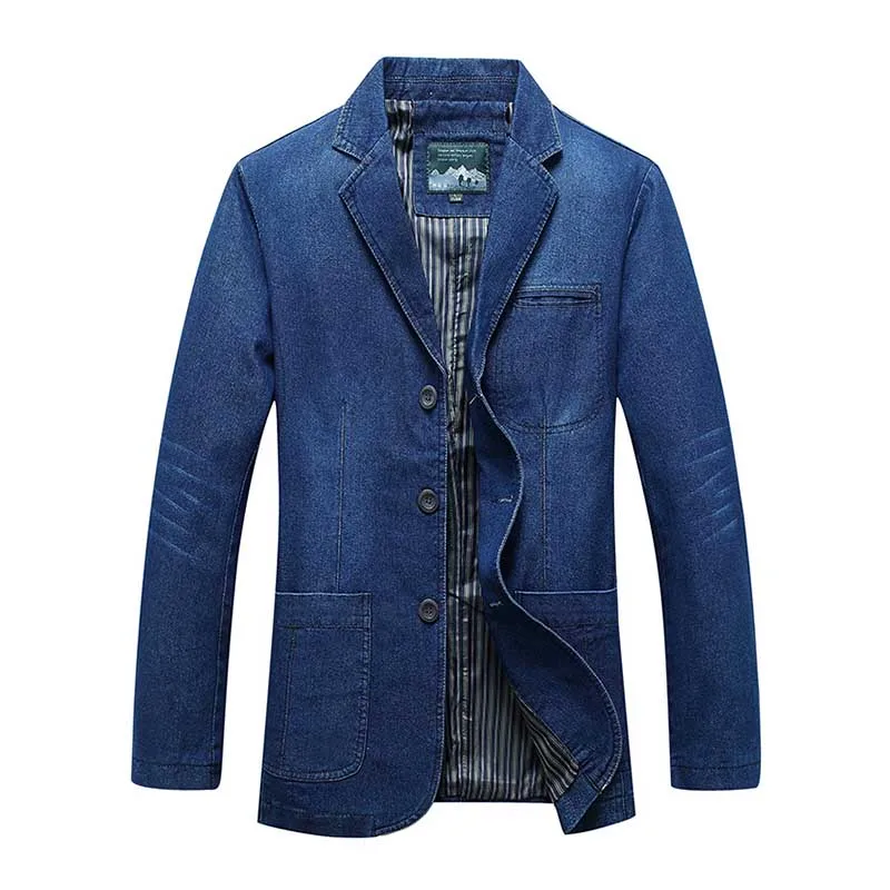 

Mcikkny Mens Denim Blazer Jackets Spring Autumn Slim Cotton Suit Outwear Coats Male Top Clothing