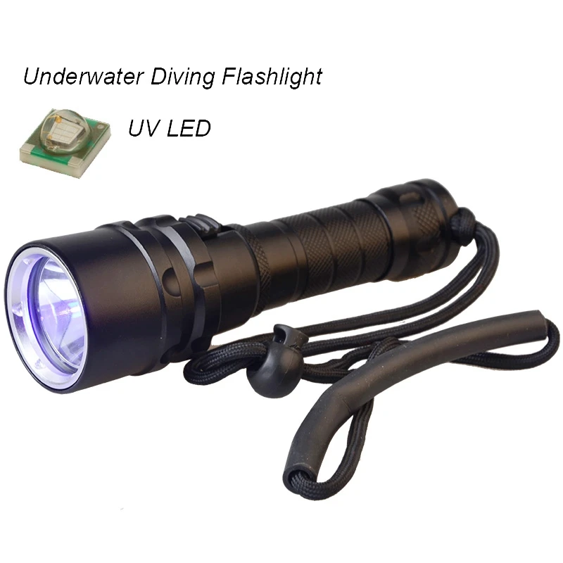 TOPCOM Professional UV LED Diving Flashlight Hard Light 3W XPE LED Ultraviolet Light Underwater IP68  Scuba Diving Torch