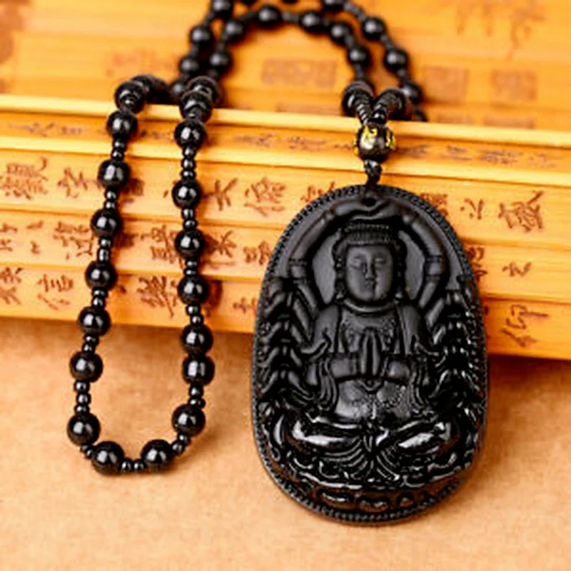 Thousand-Hand Guanyin Bodhisattva Amulet/Lucky Stone Necklace-Hand Carved