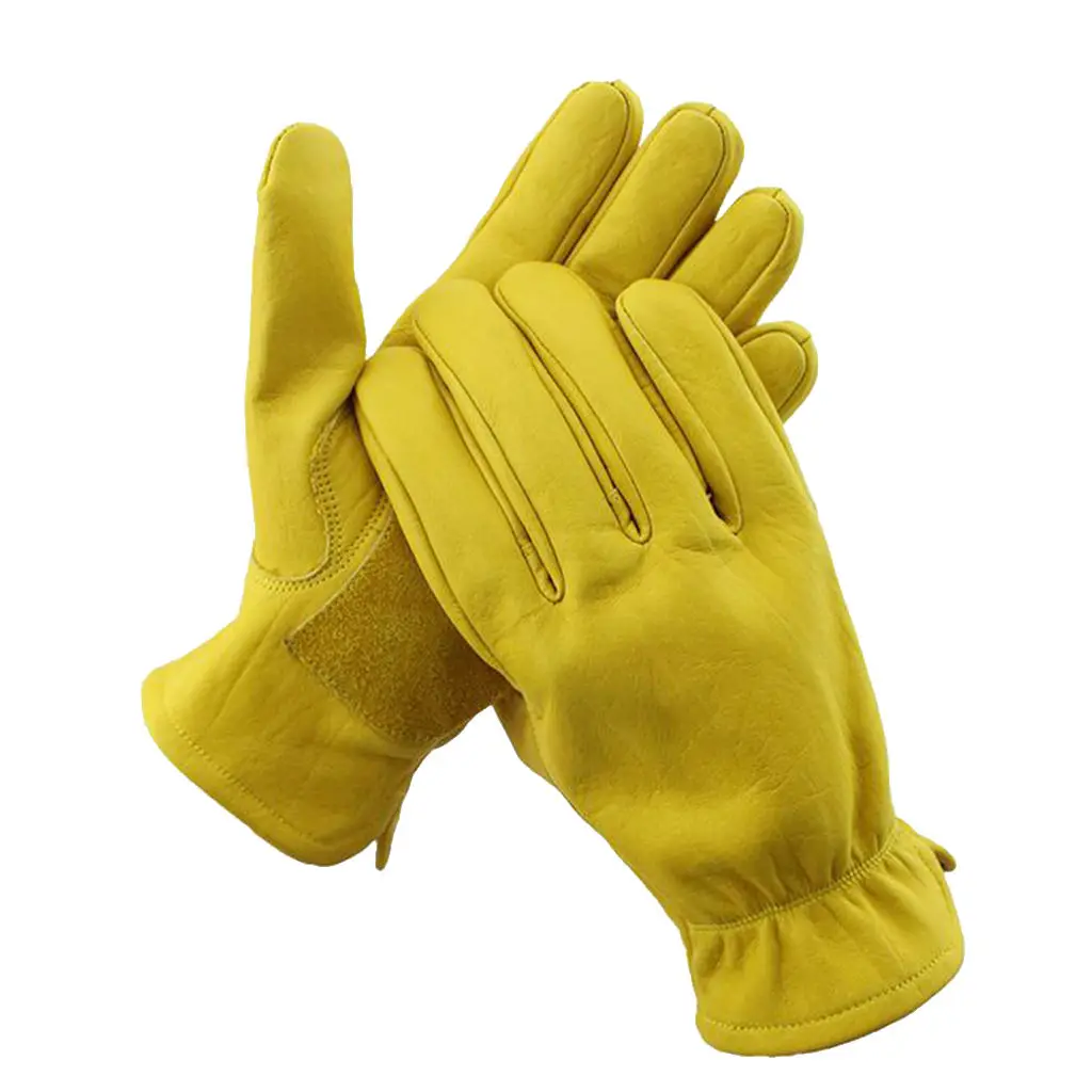 Guantes de motociclista de carreras para hombre, de cuero de vaca, color amarillo