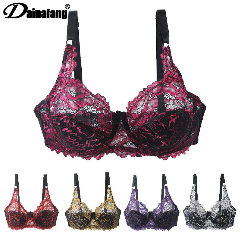 

DaiNaFang Lace Embroidered Bras Women Push Up Underwear Sexy Ladies Large BH Tutible Adjusted Bralette Plus Size Lingerie