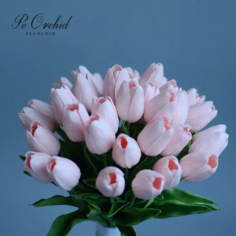 Buquê de flores de tulipa rosa, flores artificiais simples de orquídea, presente de casamento decorativa