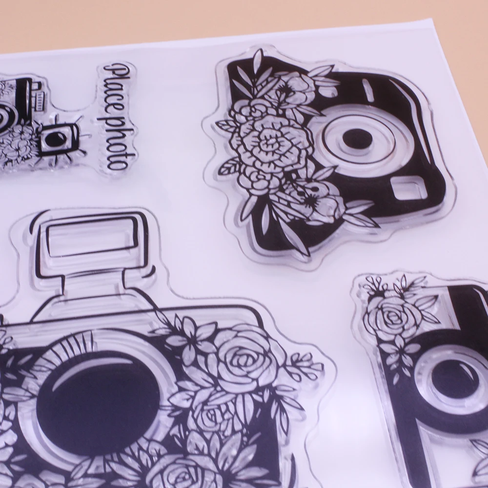 CLEAR STAMPS Flower Camera Place Photo Here Scrapbooking Handmade Card Album Paper Craft Rubber Transparent Silicon Stamp