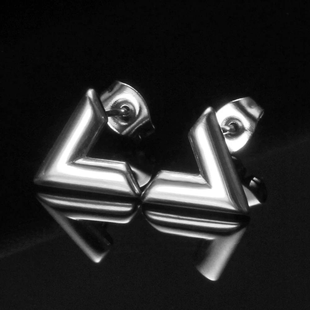 Fashion Trend Earrings Simple Metal Style Letter V Shape Stainless Steel Not Allergic Three colors Earring For Women Gift