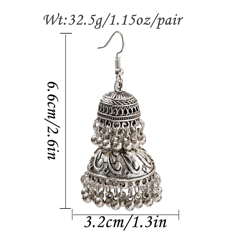 Ägypten Vintage Frauen Silber Farbe Doppels chicht Glocken Quaste Ohrringe ethnischen türkischen Stammes Zigeuner Ohrringe indischen Schmuck