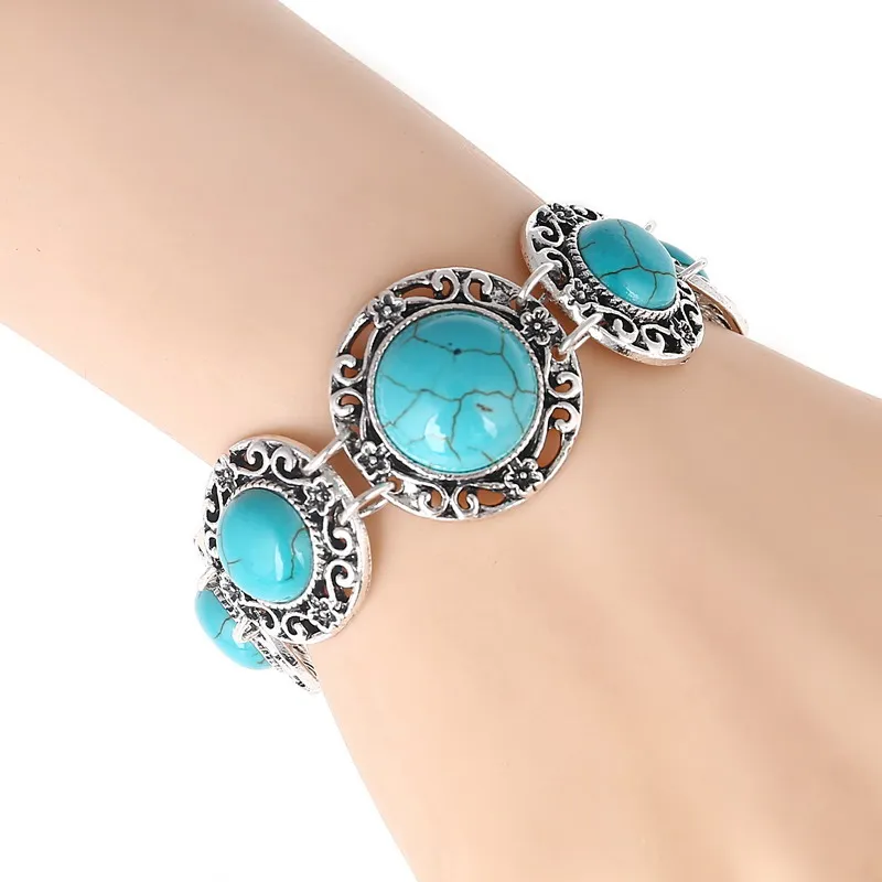 Vintage Ethnic Geometric Blue Stone Bracelets Bangles for Women Boho Classic Elegant Adjustable Bracelets Jewelry Wholesale Gift