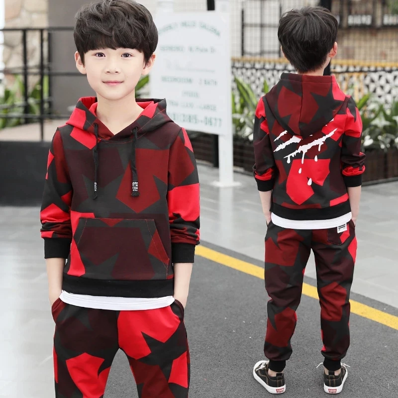 Teen Boys Clothes Set Kids Tracksuit Camouflage Costume Hoodies Tops Pants Children Clothing Boys Outfits 4 6 8 9 10 12 14 Years