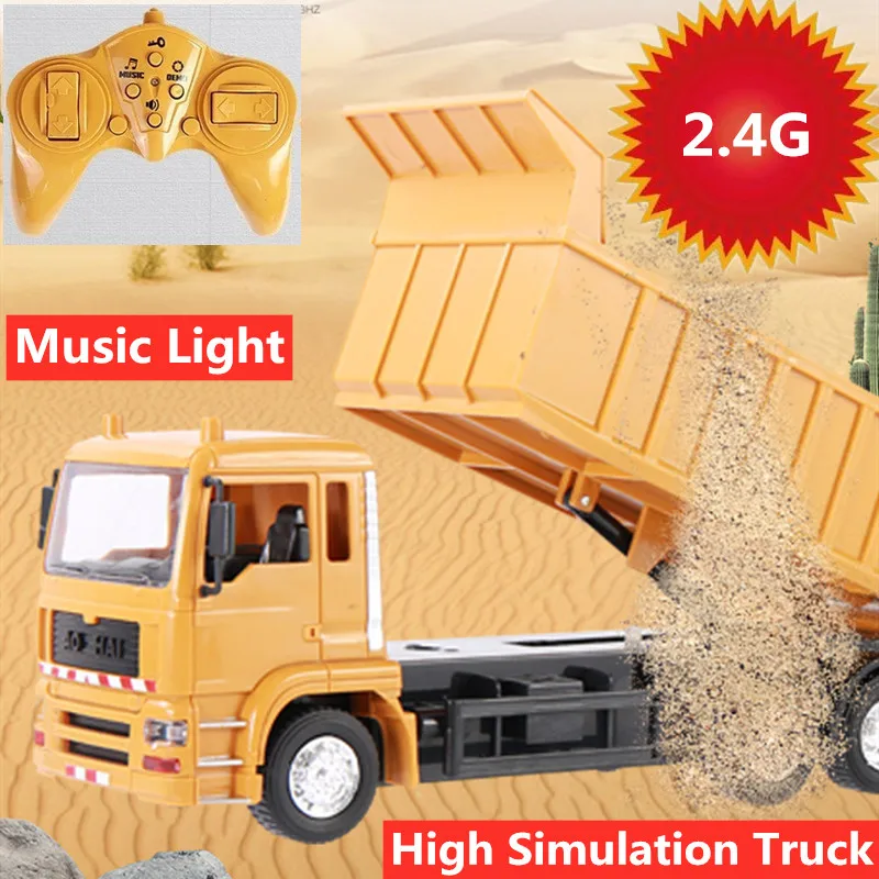 Multi-Functional Dump Truck 2.4G 6WD Six Wheels Program Demo Light Music Rotation Electric Engineering Vehicle Dump Truck  Toys