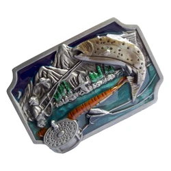 Enamel Flying Fishing Belt Buckle Metal Western Cowboy Jeans Accessories for Boys Men