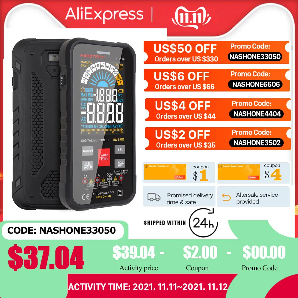 HT116 Ac Dc 1000V Tester Digitale Multimeter Profesional Ncv Smart Auto True Rms Multimeter Voltmeter Capaciteit Voltage Tester