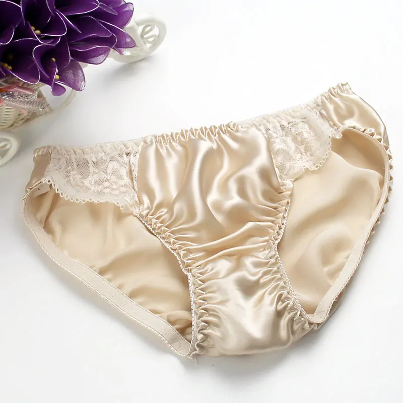 5 PACK 100% Silk Women Panties Lace Briefs Low Waist Health Intimates Underwear Lingerie M-2XL MS003