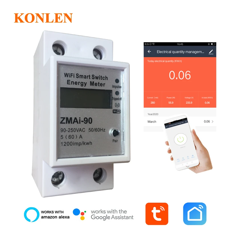 Tuya WIFI Smart Switch 60A Energy Meter Remote Control Relay Controller Timer Power Consumption kWh wattmeter Google Home Alexa