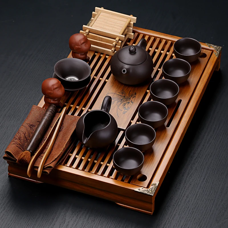 

Purple Sand Porcelain Kung Fu Tea Set Set Household Tea Cup Simple Office Solid Wood Small Tea Tray Drawer Tea Table Set