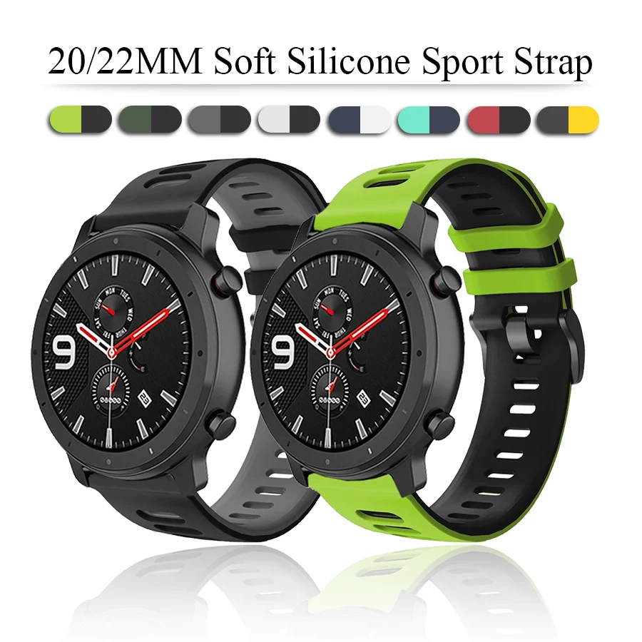 22mm 20mm Watch Band Strap For Amazfit GTR 47mm 42mm Silicone Wristband For Huami Amazfit Stratos 3 2 2S BipS GTS Pace Bracelet