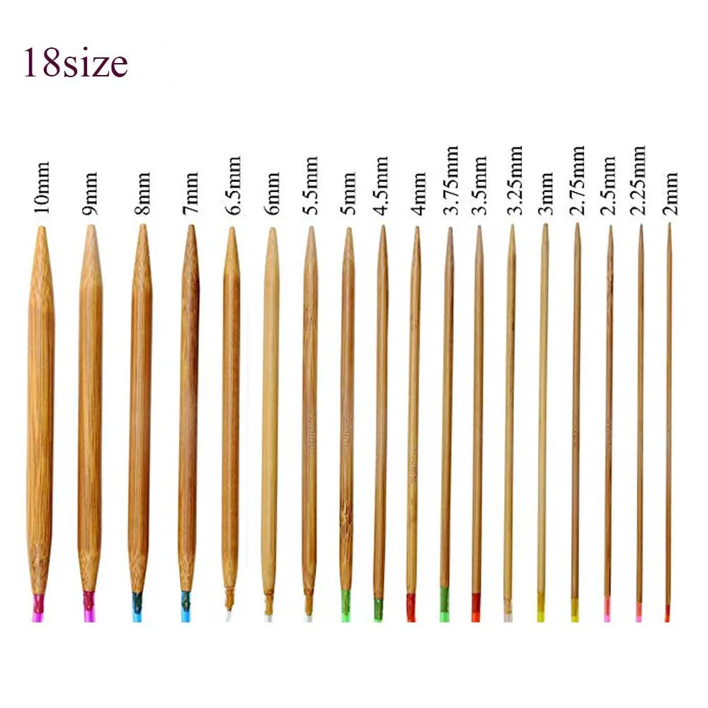 18Pcs/set Multi-color 2.0mm-10mm Eco-Friendly Double Point Bamboo Knitting Needles Yarn Women DIY Crafts Tools