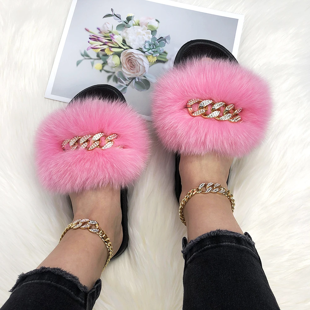 Flat Slippers Summer Luxury Fur Fluffy Slippers For Women Indoor Slides Women 2021 Ladies Beach Flip Flops Sandal New Arrival