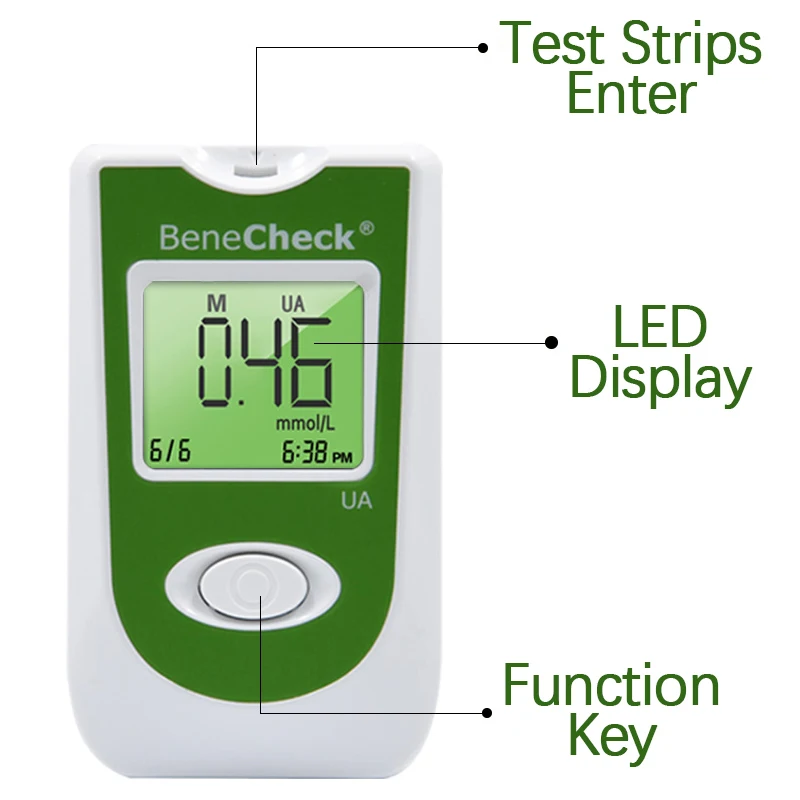 BeneCheck Uric Acid Automatic Meter 10Pcs Test Strips and Lancets Needles for Uric Acid Measurement of Gout Monitor Included