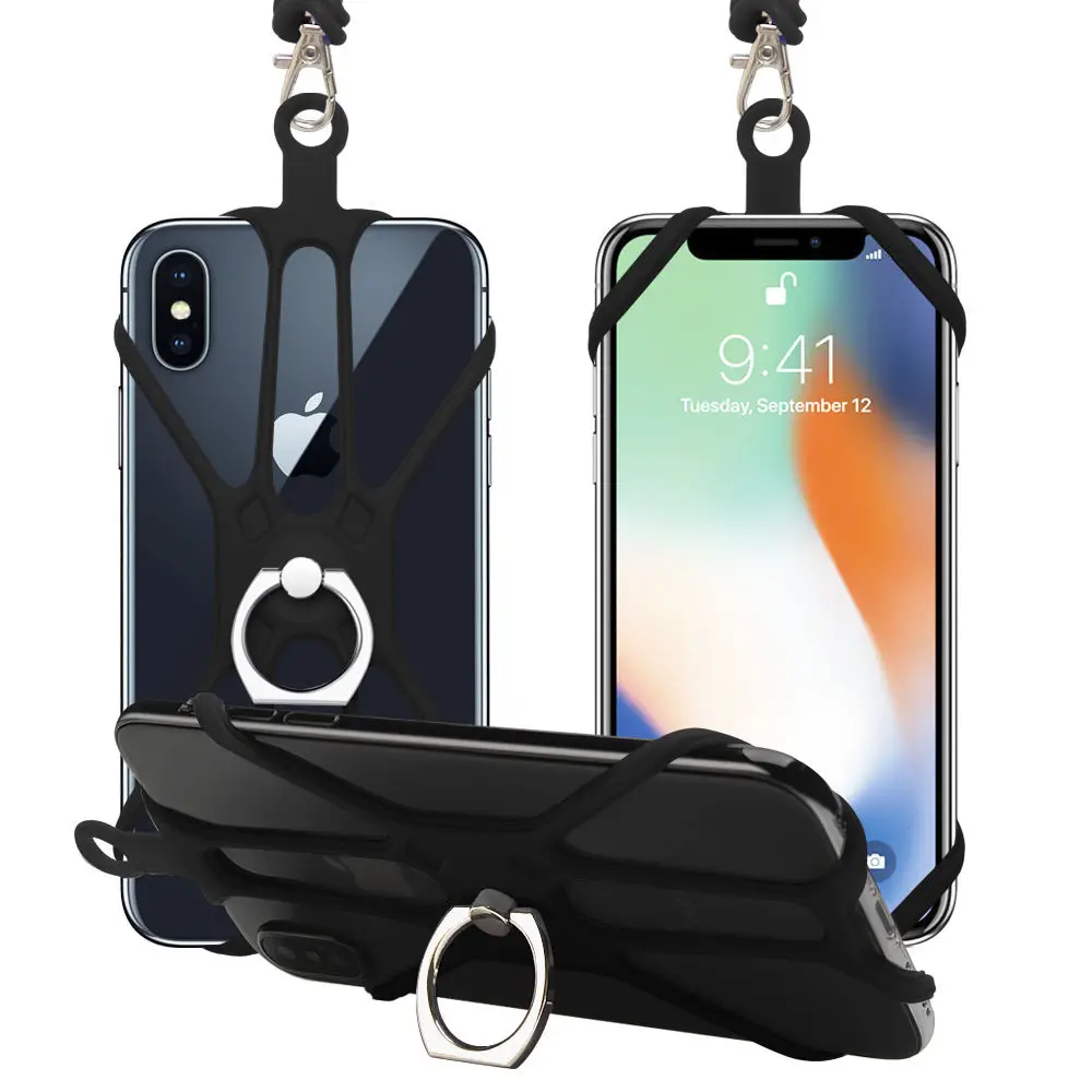 Силиконовый спортивный ремешок для телефона Универсальный строп, ремешок с кольцом-держателем, чехол на шею, ремешок с цепочкой мобильный телефон