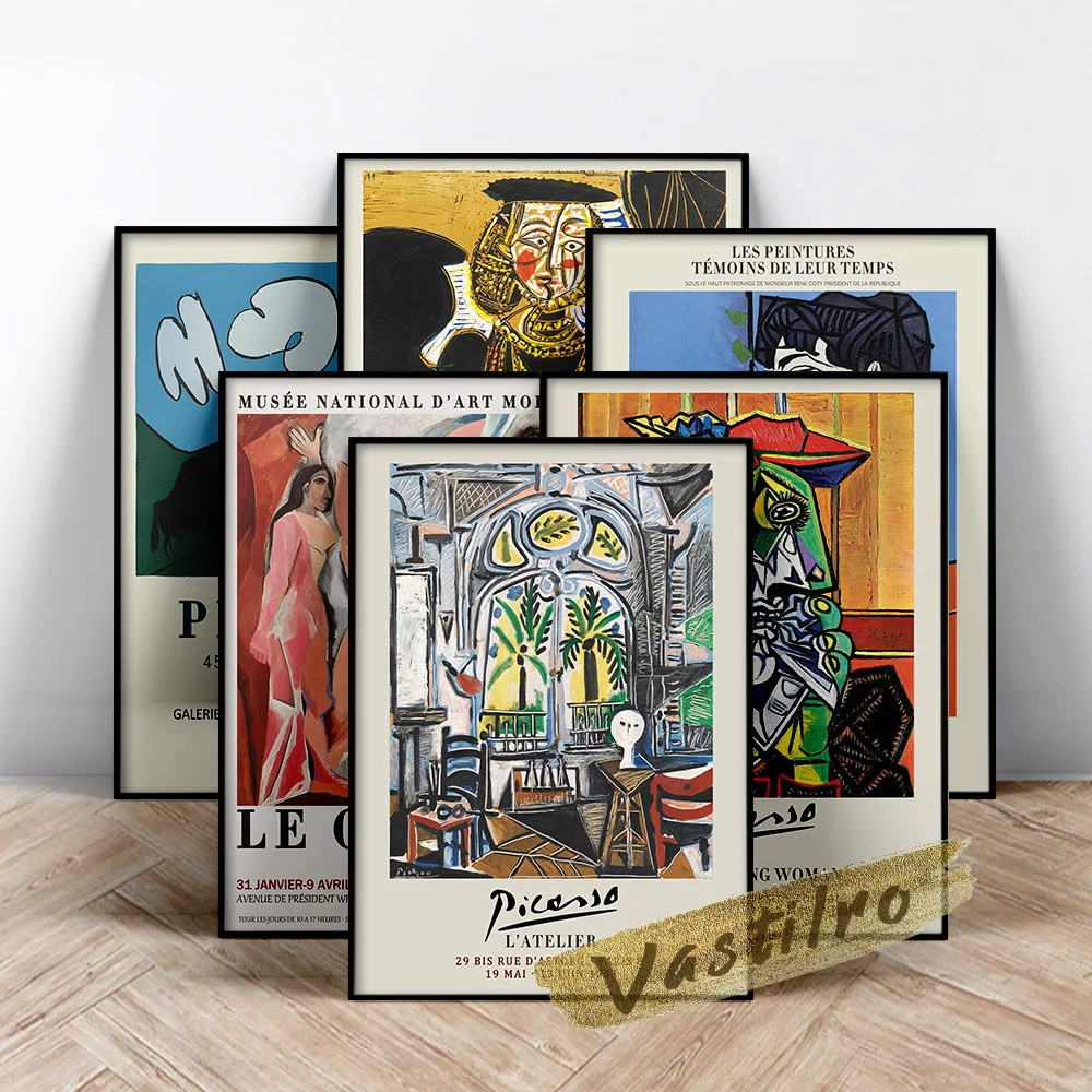 

Pablo Picasso Museum Exhibition Poster, Bacchanal With Black Bull Linocut Canvas Painting, Picasso Woman Figure Wall Stickers