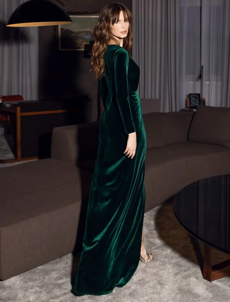 Green Mermaid Avondjurk 2021 Lange Elegante Velour V-hals Prom Party Avondjurken Vintage Formele Slijtage Abiye Gece Elbisesi