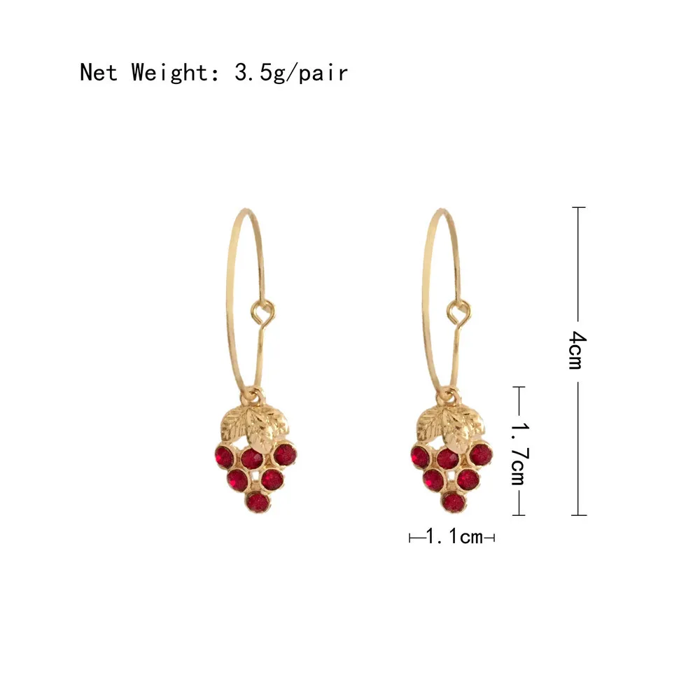 Cute Earrings Gold Color Hoop with Red Grape Shape Pendant Earrings for Girl Friend Best Gift