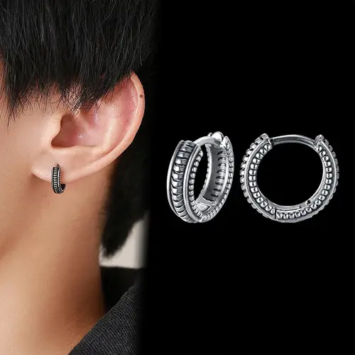 Vnox Stylish Hoop Earrings for Men Boys, Stainless Steel Huggies Earring, Ethnic Punk Rock Male Ear Gifts Jewelry - Image 2