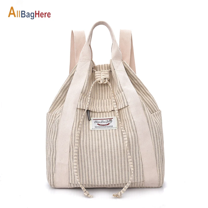 Quality City Backpack Women School Beige Stripe Multifunctional Shopping Backpacks Fashion Oxford Waterproof Travel Shoulder Bag