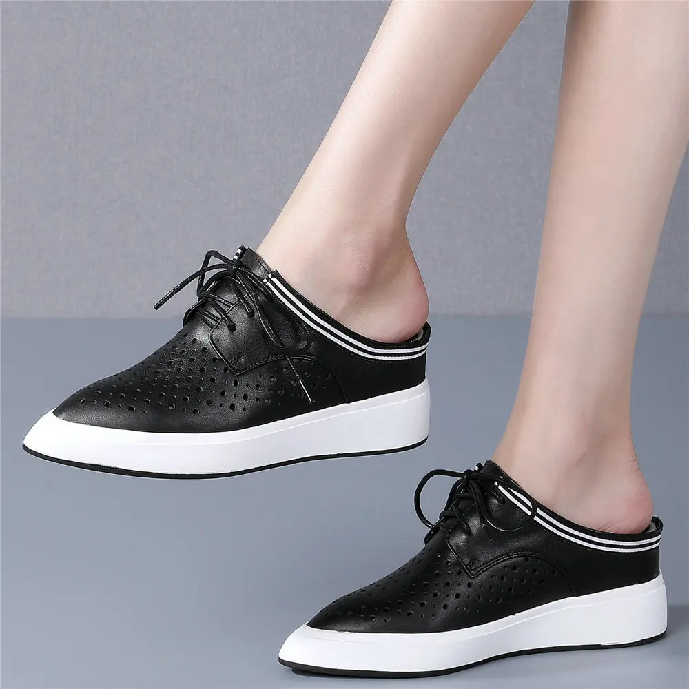 

Fashion Sneakers Women Genuine Leather Wedges High Heel Slides Female Lace Up Pointed Toe Roman Sandals Summer Outdoor Slippers