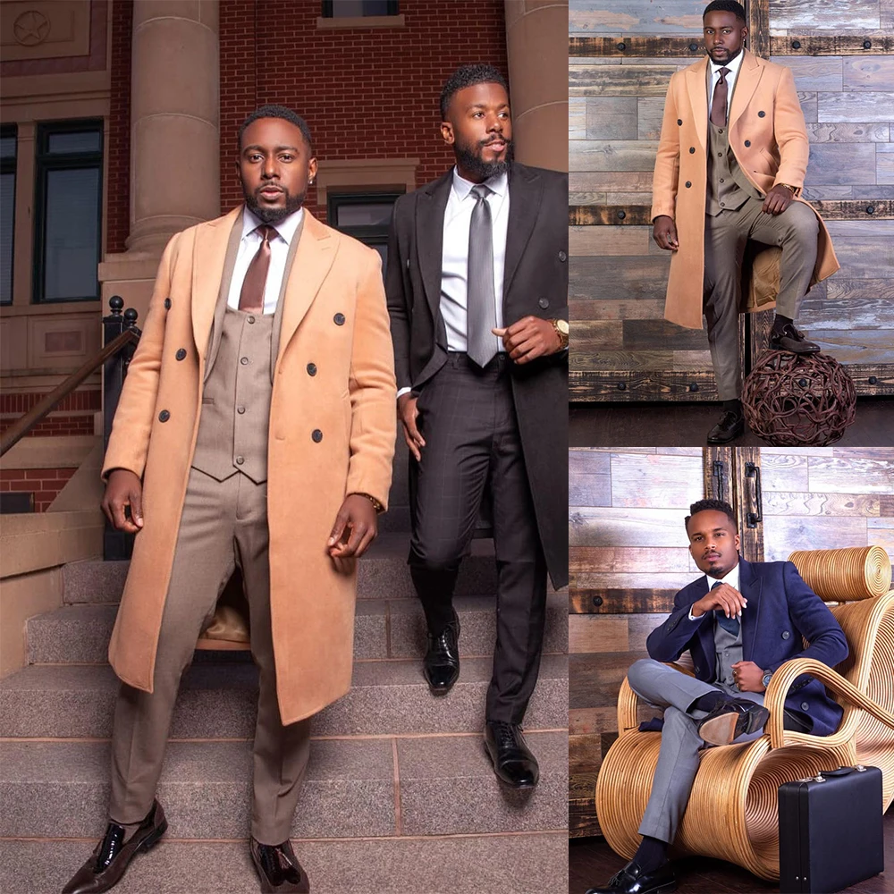 

Men's Woolen Coat Winter Solid Double-Breasted Custom Made Long Jacket Casual Daily Handsome Warm High Quality Overcoat