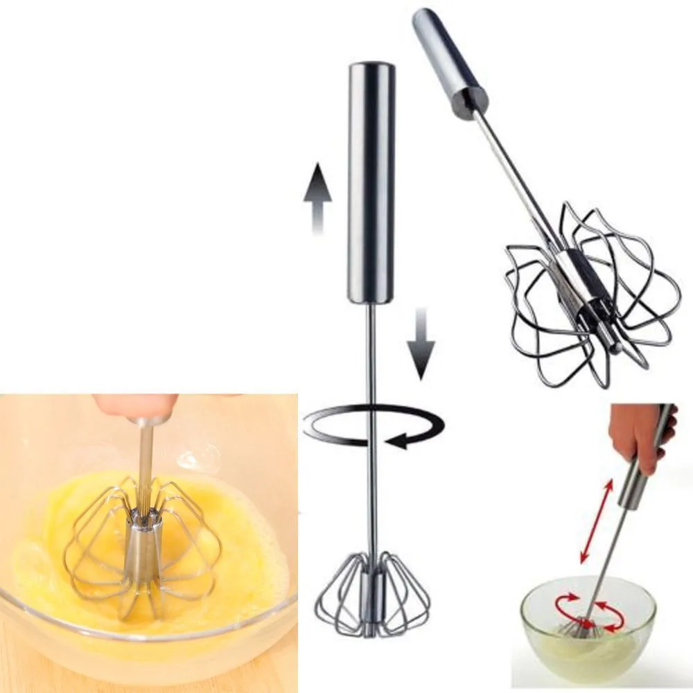 1Pc Stainless Steel Easy Beater Foamer Rotate Hand Push Whisk Mixer Egg Cream Stirrer Sauce Shaker Cake Blender Kitchen Tools