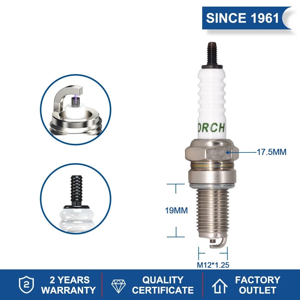 Screw Type Normal Spark Plug TORCH D8RC Replace for Candle DR8EA DR8ES Denso X24ESR-U YAMAHA 94703-00333 SUZUKI 09482-00399