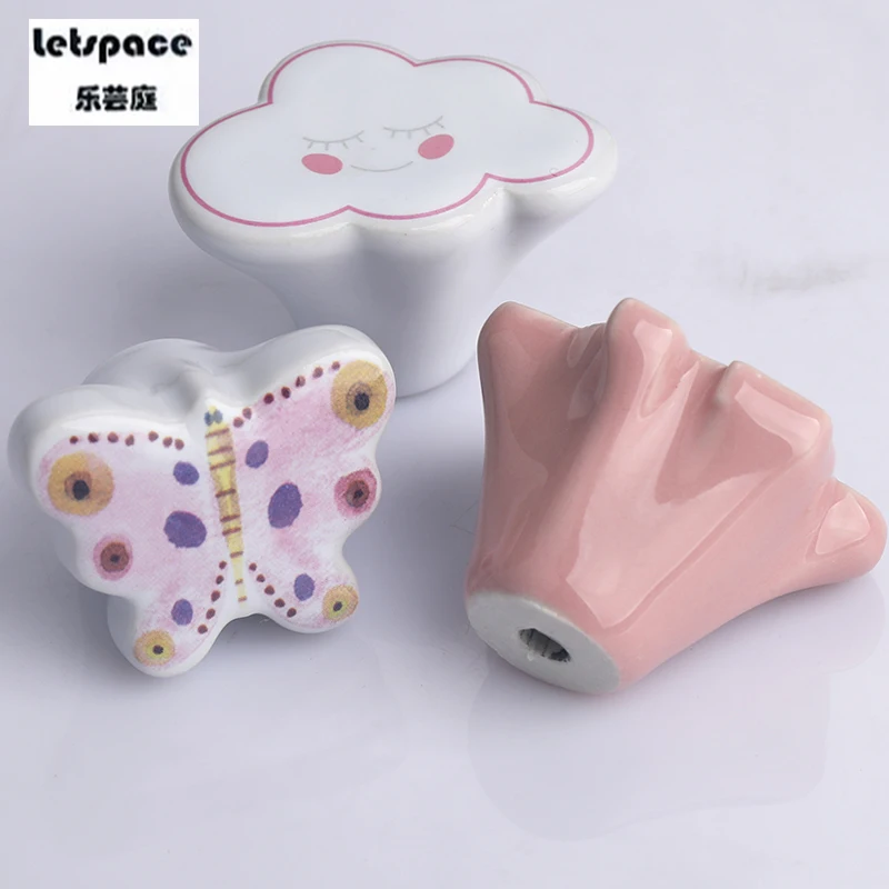 Exquisite cute cartoon ceramic children's room furniture handle Clouds, butterflies, rabbits drawer shoe cabinet wardrobe knob