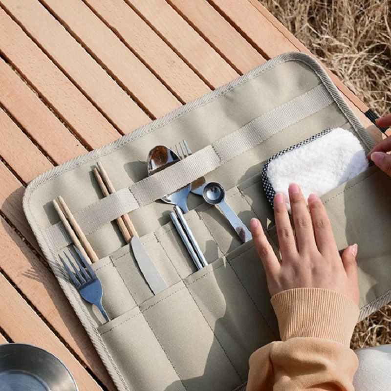 Camping Tableware Storage Bag Outdoor Picnic Barbecue Storage Bag Canvas Portable Finishing Bag