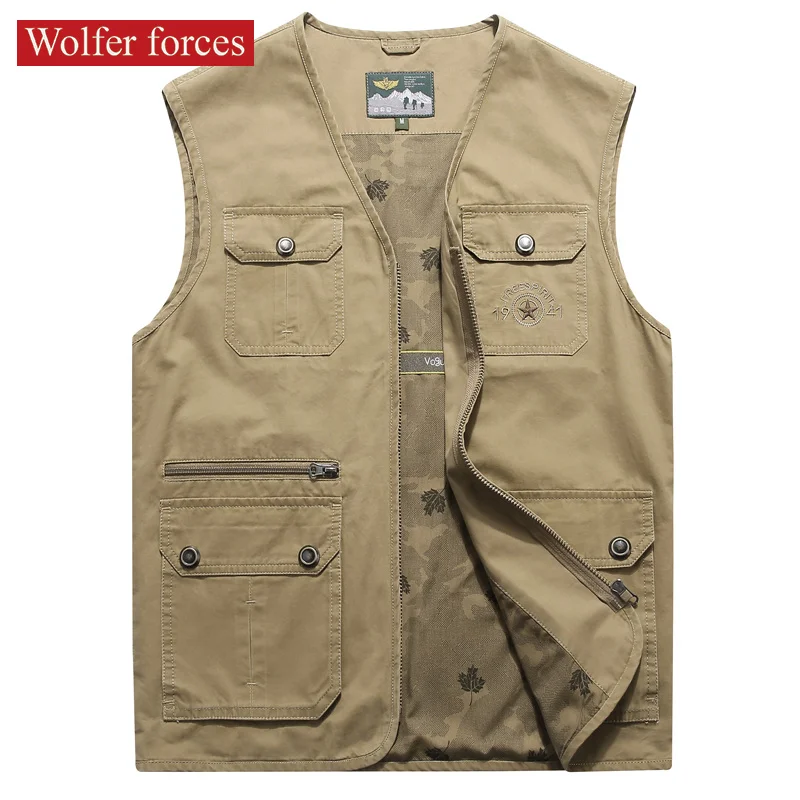 

Men's Summer Vest Outdoor Multi-pocket Pure Cotton Hiking Working Vest Spring Thin Section Photography Fishing Sleeveless Jacket