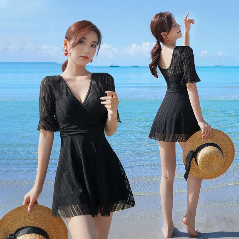 2021 New Korean Sexy Swimsuit Women High Cup Swim Bathing Suit Woman Bodysuit One Piece Swimwear Swimming Swimskirt