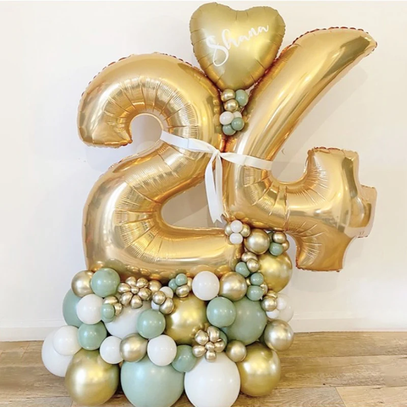 18 20 30 40 50 60 70 Years old Kid Adult Birthday Party Decoration Balloon Gold 32inch Number Balloon Set DIY Balls Stand Column