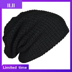 Mens Slouchy Long Beanie Knit Cap for Summer Winter Oversize black