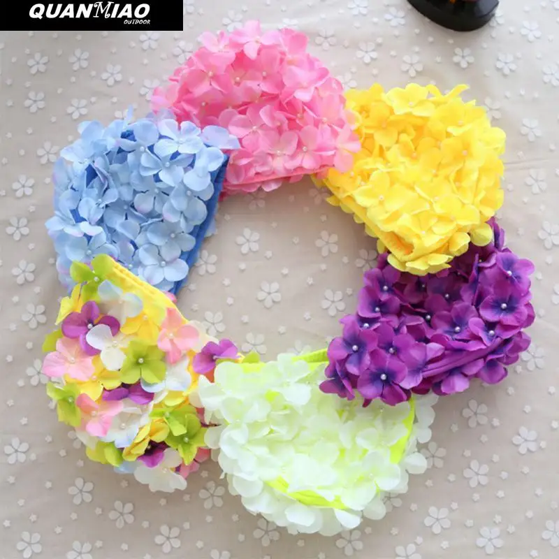 QuanMiao Hot Women Petal Swim Hat Flowers Design Bath Cap Ladies Swimming Cap Swim Pool Hat Swimming Cap