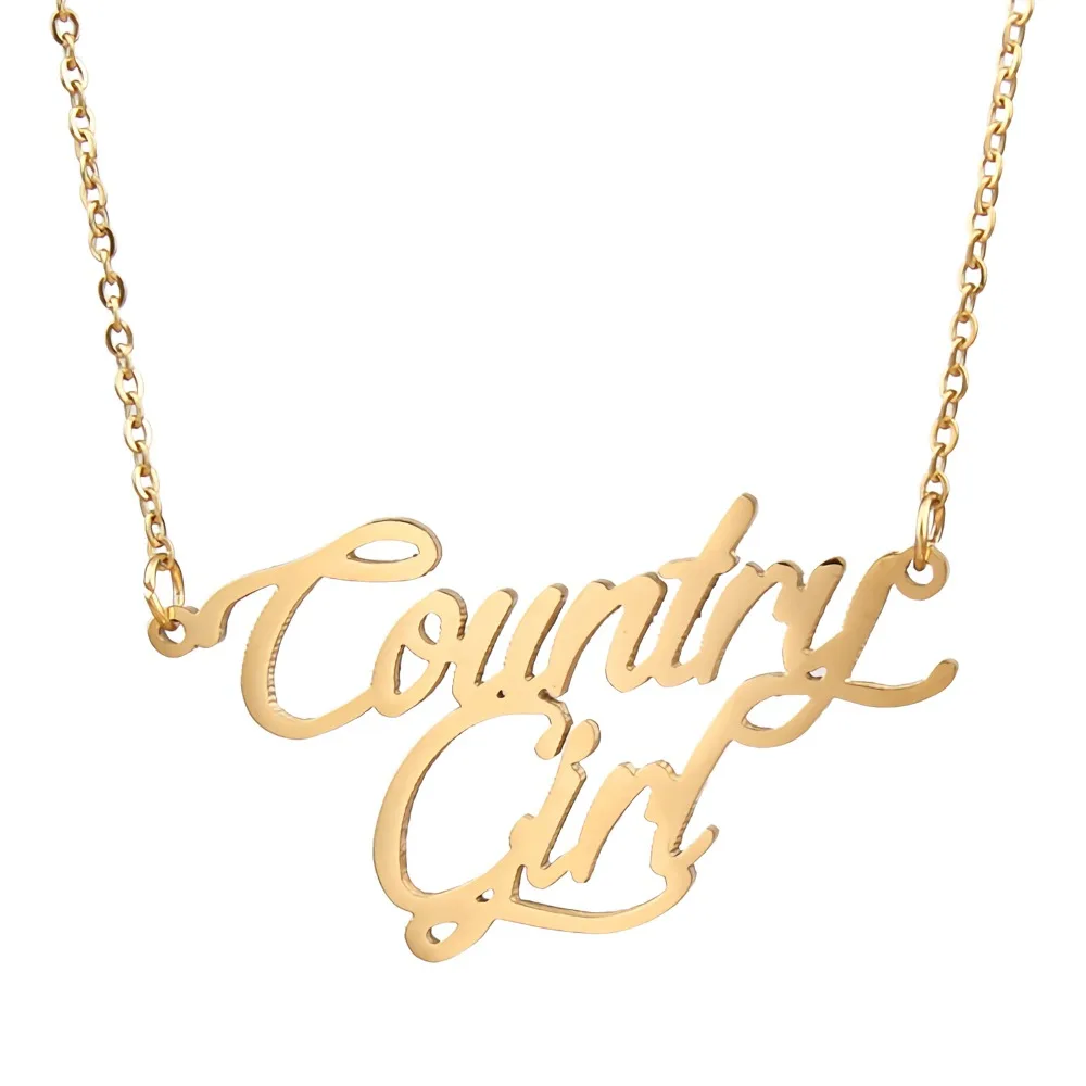 CountryGirl Nameplate Necklace Women Personalized Stainless Steel Jewelry Gold Plated Name Pendant Femme Mothers Friends Gift