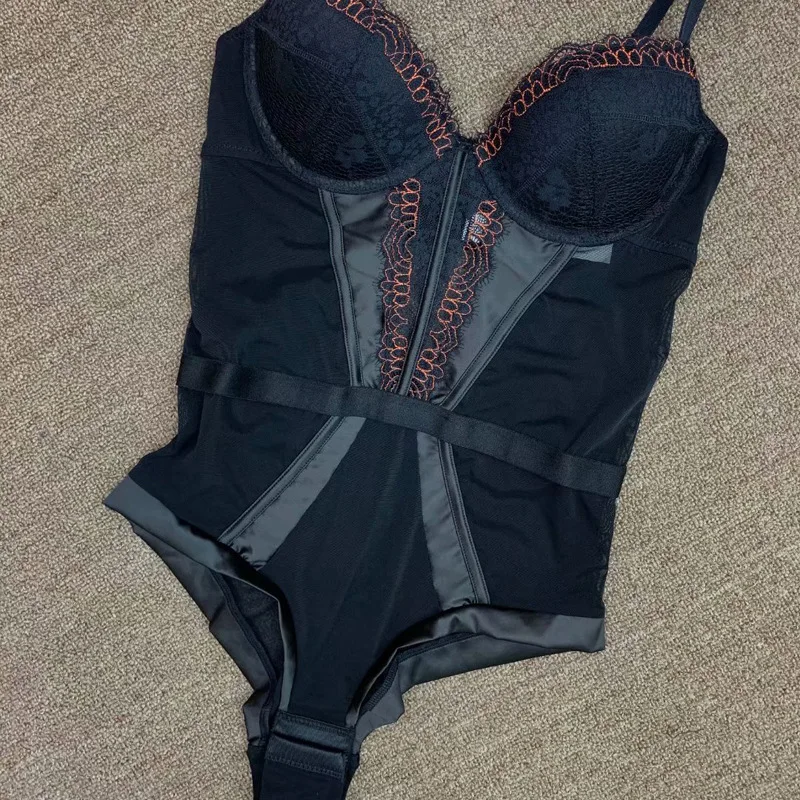 Conjunto de Lingerie See-through de renda de uma peça, tentação de reunir, bodysuit de tamanho grande, cueca push-up, escultura corporal, sexy